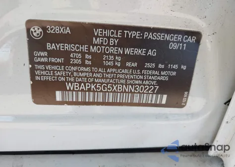 2011 BMW 328I xDrive from USA, damaged, VIN WBAPK5G5XBNN30227